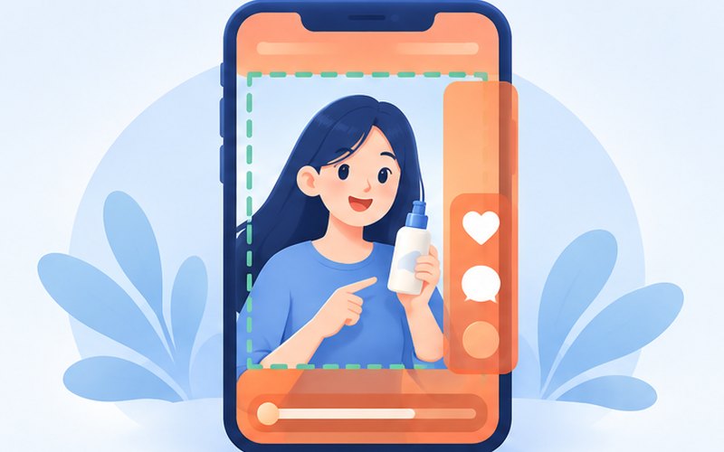 直式影片安全框檢查示意圖：上傳封面或畫面截圖，疊上 IG、TikTok、YouTube Shorts 的按鈕遮擋區，字有沒有被擋一眼看。